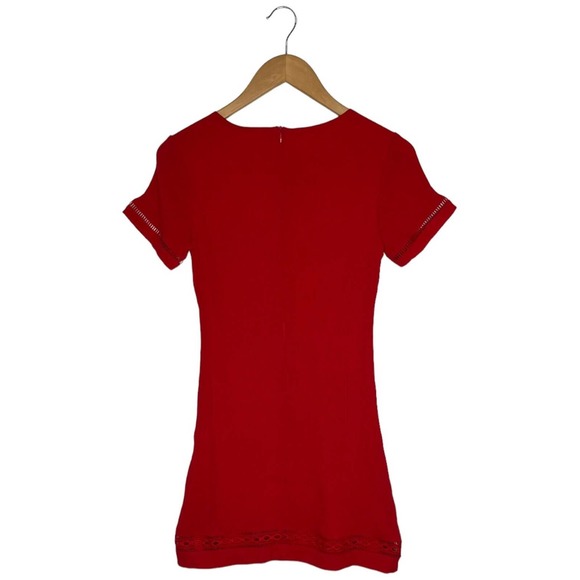 Lulus Womens XS Perfect Time Shift Dress Short Sleeve Gauzy Embroidered Red - Picture 11 of 16